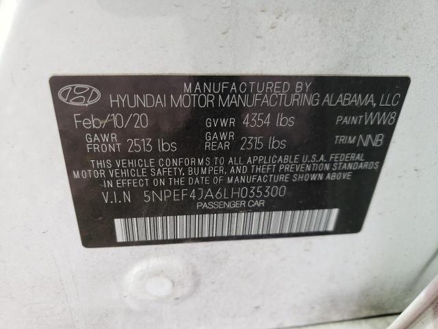 5NPEF4JA6LH035300 - 2020 HYUNDAI SONATA SEL WHITE photo 10