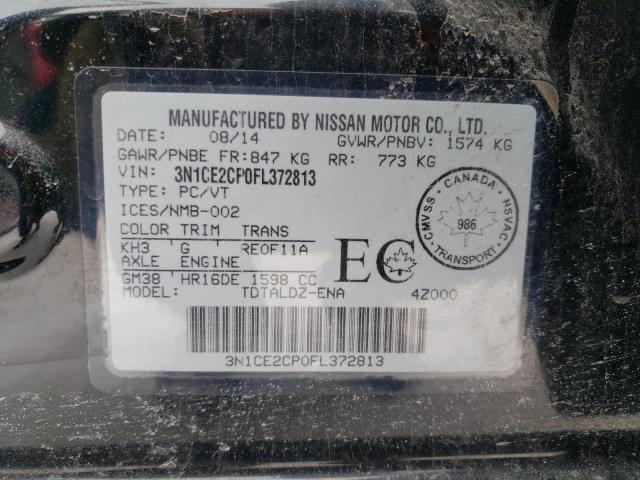 3N1CE2CP0FL372813 - 2015 NISSAN VERSA NOTE BLACK photo 12