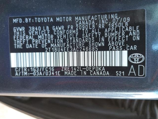 2T1BU4EE3AC246685 - 2010 TOYOTA COROLLA BA Boz foto 10