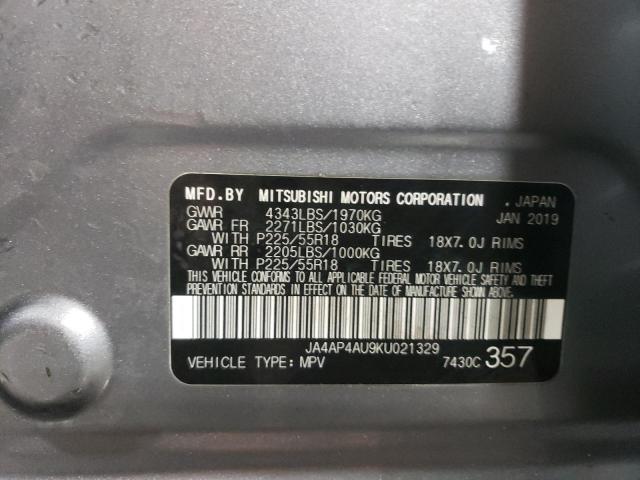 JA4AP4AU9KU021329 - 2019 MITSUBISHI OUTLANDER ვერცხლისფერი ფოტო 13