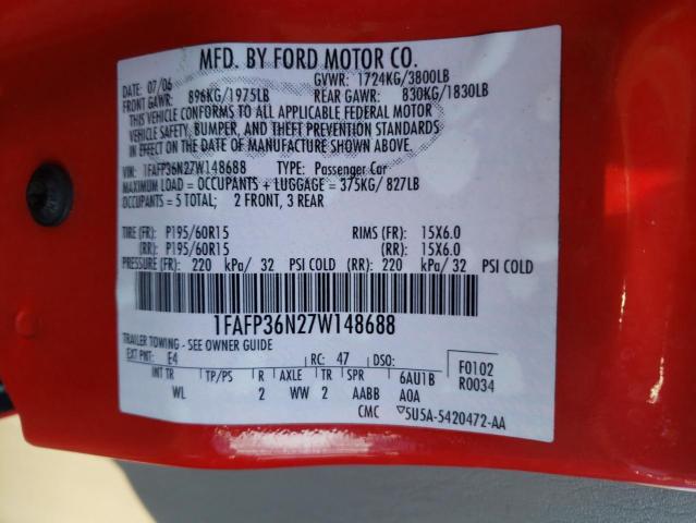 1FAFP36N27W148688 - 2007 FORD FOCUS ZXW RED photo 10