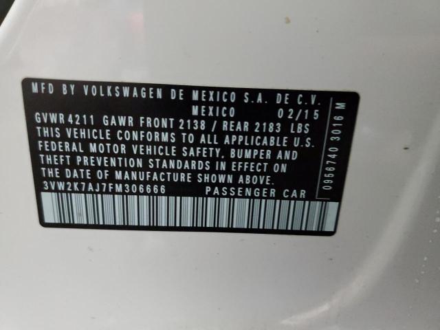 3VW2K7AJ7FM306666 - 2015 VOLKSWAGEN JETTA BASE WHITE photo 12