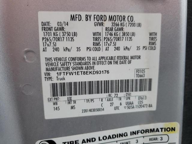 1FTFW1ET8EKD93176 - 2014 FORD F150 SUPER SILVER photo 12