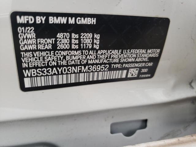 WBS33AY03NFM36952 - 2022 BMW M3 COMPETI WHITE photo 12