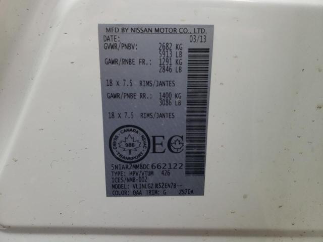 5N1AR2MM8DC662122 - 2013 NISSAN PATHFINDER თეთრი ფოტო 14