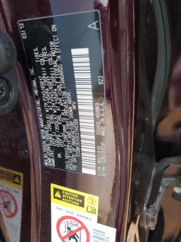 5TDBK3EH3CS140368 - 2012 TOYOTA HIGHLANDER Bordeaux photo 12