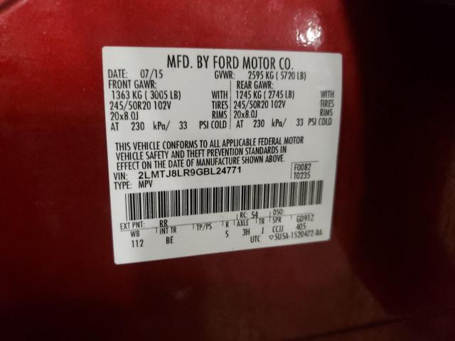 2LMTJ8LR9GBL24771 - 2016 LINCOLN MKX RESERV წითელი ფოტო 13