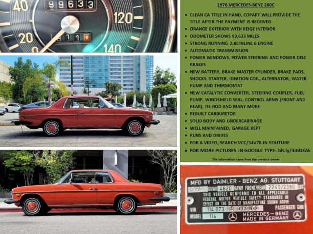 11407312107460 - 1976 MERCEDES-BENZ 280C ORANGE photo 10