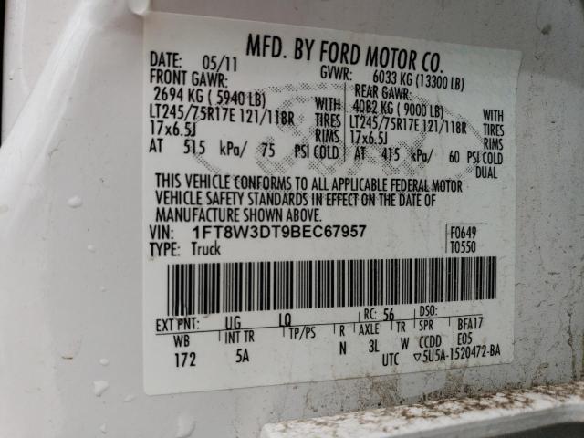 1FT8W3DT9BEC67957 - 2011 FORD F350 SUPER WHITE photo 12