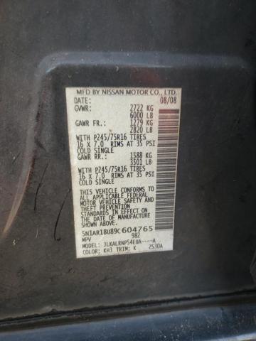 5N1AR18U89C604765 - 2009 NISSAN PATHFINDER BLACK photo 13