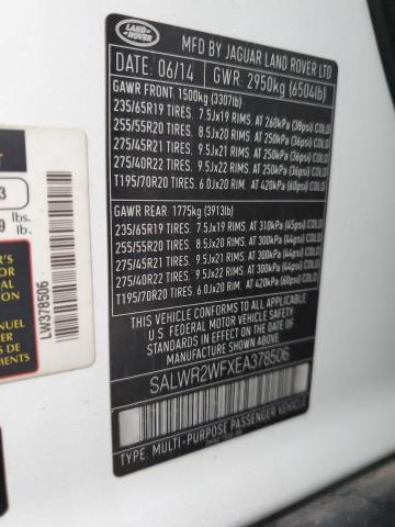 SALWR2WFXEA378506 - 2014 LAND ROVER RANGE ROVE WHITE photo 13