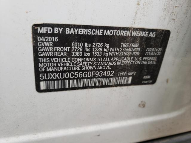 5UXKU0C56G0F93492 - 2016 BMW X6 SDRIVE3 WHITE photo 10