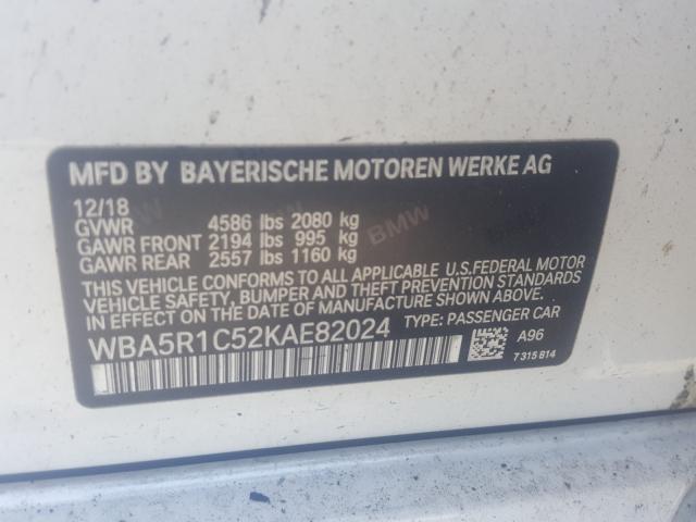 WBA5R1C52KAE82024 - 2019 BMW 330I WHITE photo 10