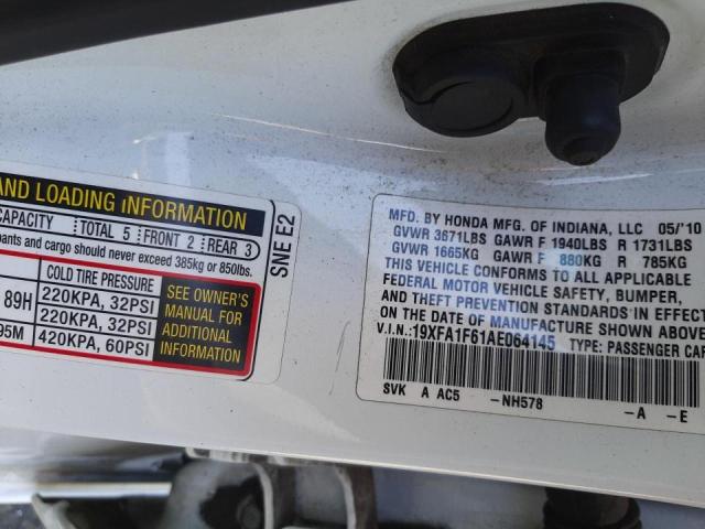 19XFA1F61AE064145 - 2010 HONDA CIVIC LX-S Ağ foto 10