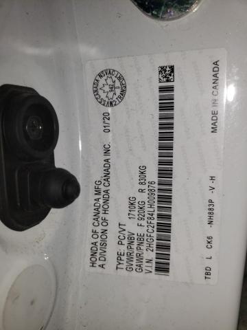 2HGFC2F84LH009876 - 2020 HONDA CIVIC SPOR WHITE photo 10