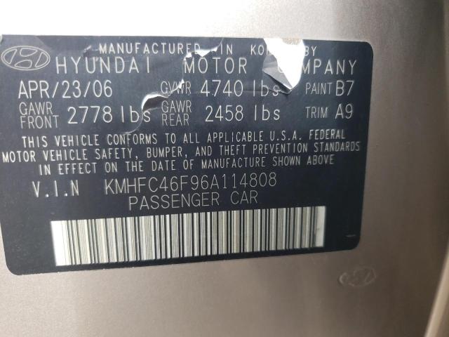 KMHFC46F96A114808 - 2006 HYUNDAI AZERA SE TAN photo 12