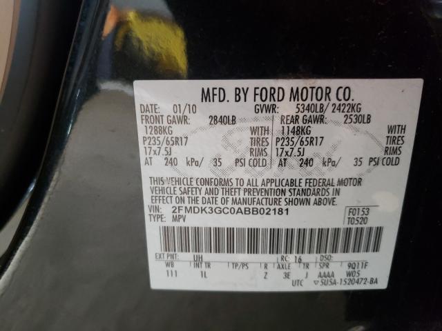 2FMDK3GC0ABB02181 - 2010 FORD EDGE BLACK photo 10