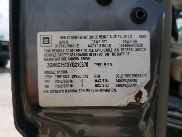 3GNEC16T3YG210370 - 2000 CHEVROLET SUBURBAN C GRAY photo 10