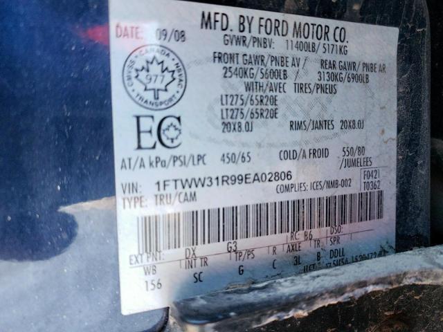 1FTWW31R99EA02806 - 2009 FORD F350 SUPER BLUE photo 12