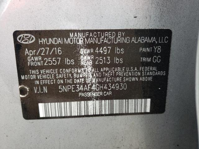 5NPE34AF4GH434930 - 2016 HYUNDAI SONATA SPO SILVER photo 10