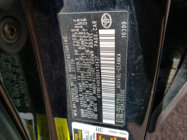 4T1BE46K09U410437 - 2009 TOYOTA CAMRY BASE BLACK photo 12