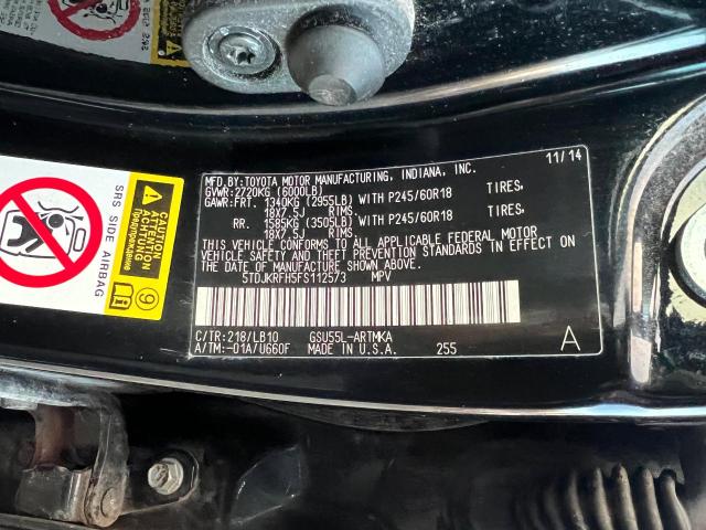 5TDJKRFH5FS112573 - 2015 TOYOTA HIGHLANDER BLACK photo 10