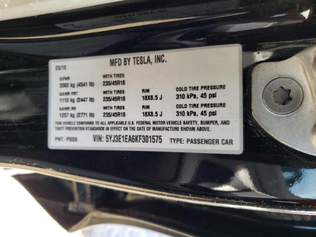 5YJ3E1EA6KF301575 - 2019 TESLA MODEL 3 Siyah fotoğraf 13