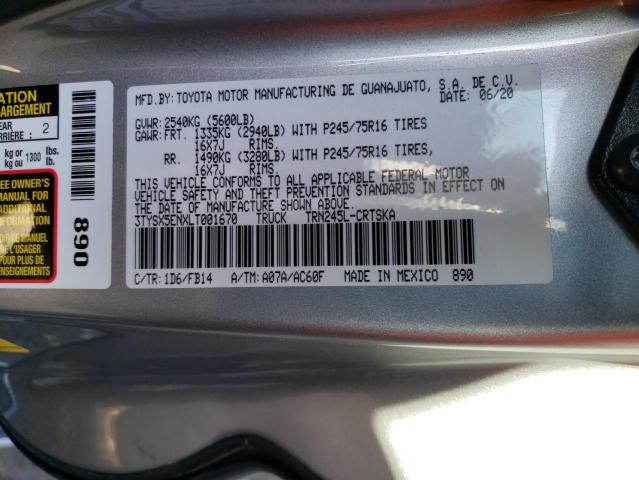 3TYSX5ENXLT001670 - 2020 TOYOTA TACOMA ACC ვერცხლისფერი ფოტო 13