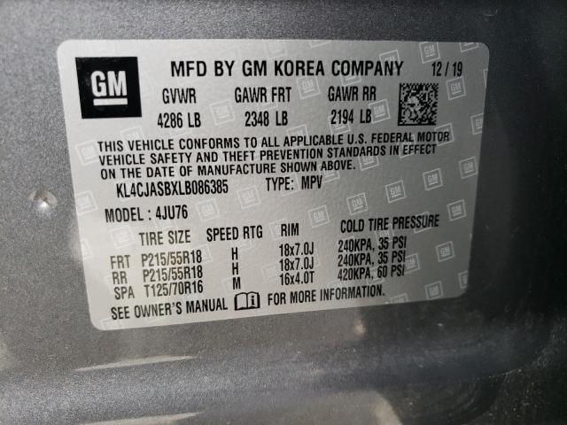 KL4CJASBXLB086385 - 2020 BUICK ENCORE PRE GRAY photo 10