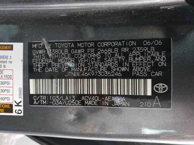 JTNBE46K973035246 - 2007 TOYOTA CAMRY CE GRAY photo 10