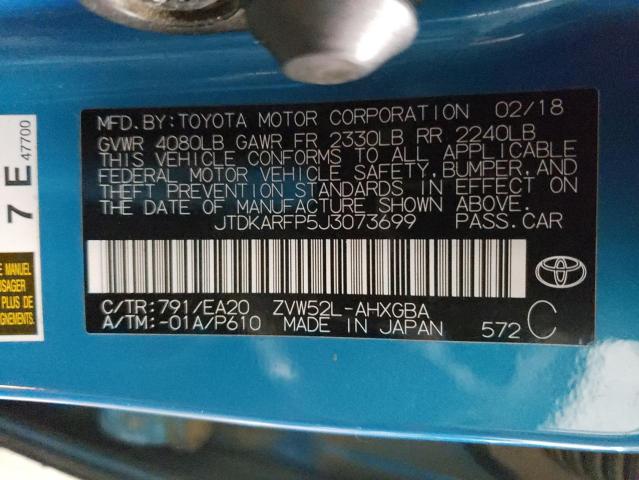 JTDKARFP5J3073699 - 2018 TOYOTA PRIUS PRIM 蓝色 照片 13