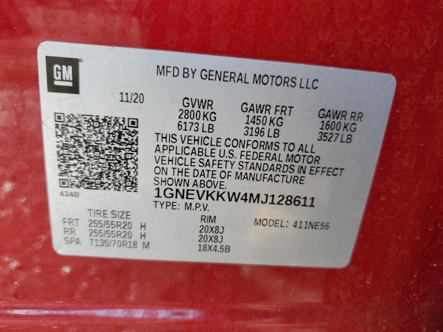 1GNEVKKW4MJ128611 - 2021 CHEVROLET TRAVERSE P RED photo 12