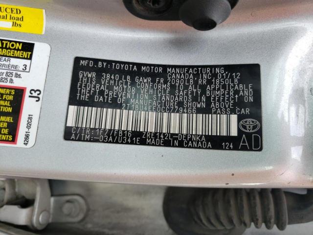 2T1BU4EE0CC779466 - 2012 TOYOTA COROLLA BASE  照片 10