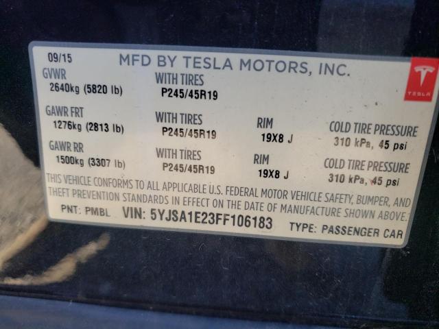 5YJSA1E23FF106183 - 2015 TESLA MODEL S Սև լուսանկար 12