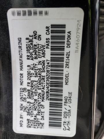 1NXBU40E39Z087247 - 2009 TOYOTA COROLLA BA BLACK photo 12