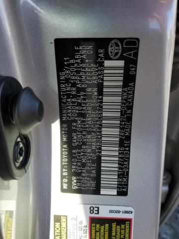 2T1BU4EE7BC667214 - 2011 TOYOTA COROLLA BA 银色 照片 12