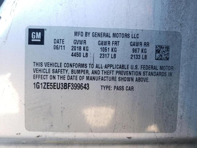 1G1ZE5EU3BF399643 - 2011 CHEVROLET MALIBU LTZ ვერცხლისფერი ფოტო 10