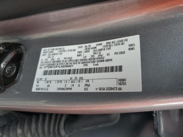 1FTEW1CP1LKE56021 - 2020 FORD F150 SUPER SILVER photo 12