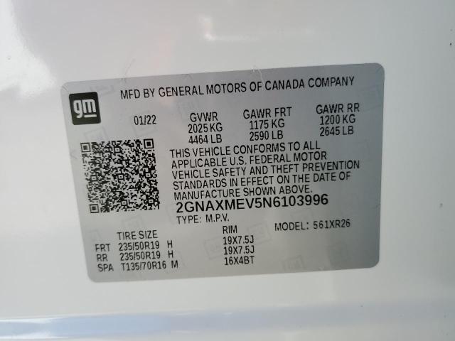 2GNAXMEV5N6103996 - 2022 CHEVROLET EQUINOX RS WHITE photo 13