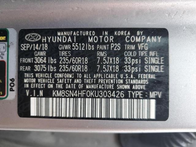 KM8SN4HF0KU303426 - 2019 HYUNDAI SANTA FE X SILVER photo 13