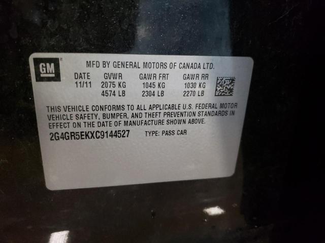 2G4GR5EKXC9144527 - 2012 BUICK REGAL 黑色 照片 12