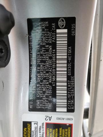 4T1BK3DB1BU386614 - 2011 TOYOTA AVALON BAS 银色 照片 12