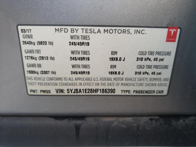 5YJSA1E28HF186390 - 2017 TESLA MODEL S Gümüş foto 10