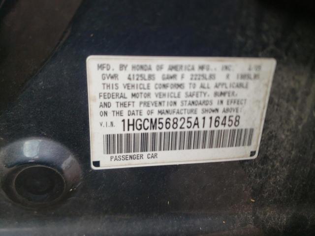 1HGCM56825A116458 - 2005 HONDA ACCORD GRAY photo 10