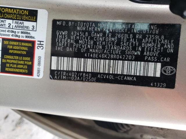 4T4BE46K28R042203 - 2008 TOYOTA CAMRY CE  photo 10