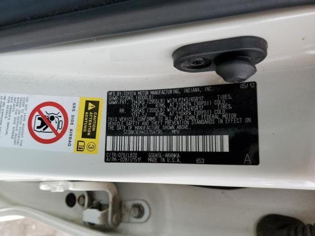 5TDBK3EH4CS154795 - 2012 TOYOTA HIGHLANDER Blanc photo 12