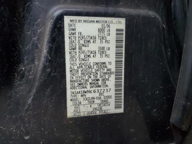 5N1AR18W96C637237 - 2006 NISSAN PATHFINDER შავი ფოტო 14