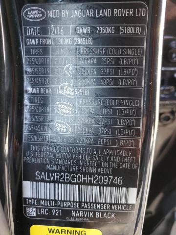 SALVR2BG0HH209746 - 2017 LAND ROVER RANGE ROVE BLACK photo 13