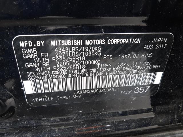 JA4AR3AU9JZ006951 - 2018 MITSUBISHI OUTLANDER შავი ფოტო 13