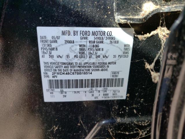 2FMDK48C87BB18514 - 2007 FORD EDGE BLACK photo 13